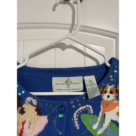 Design Options Philip Jane Gordon Dog Woman's Cardigan Sweater Blue Large - Picture 2 of 3